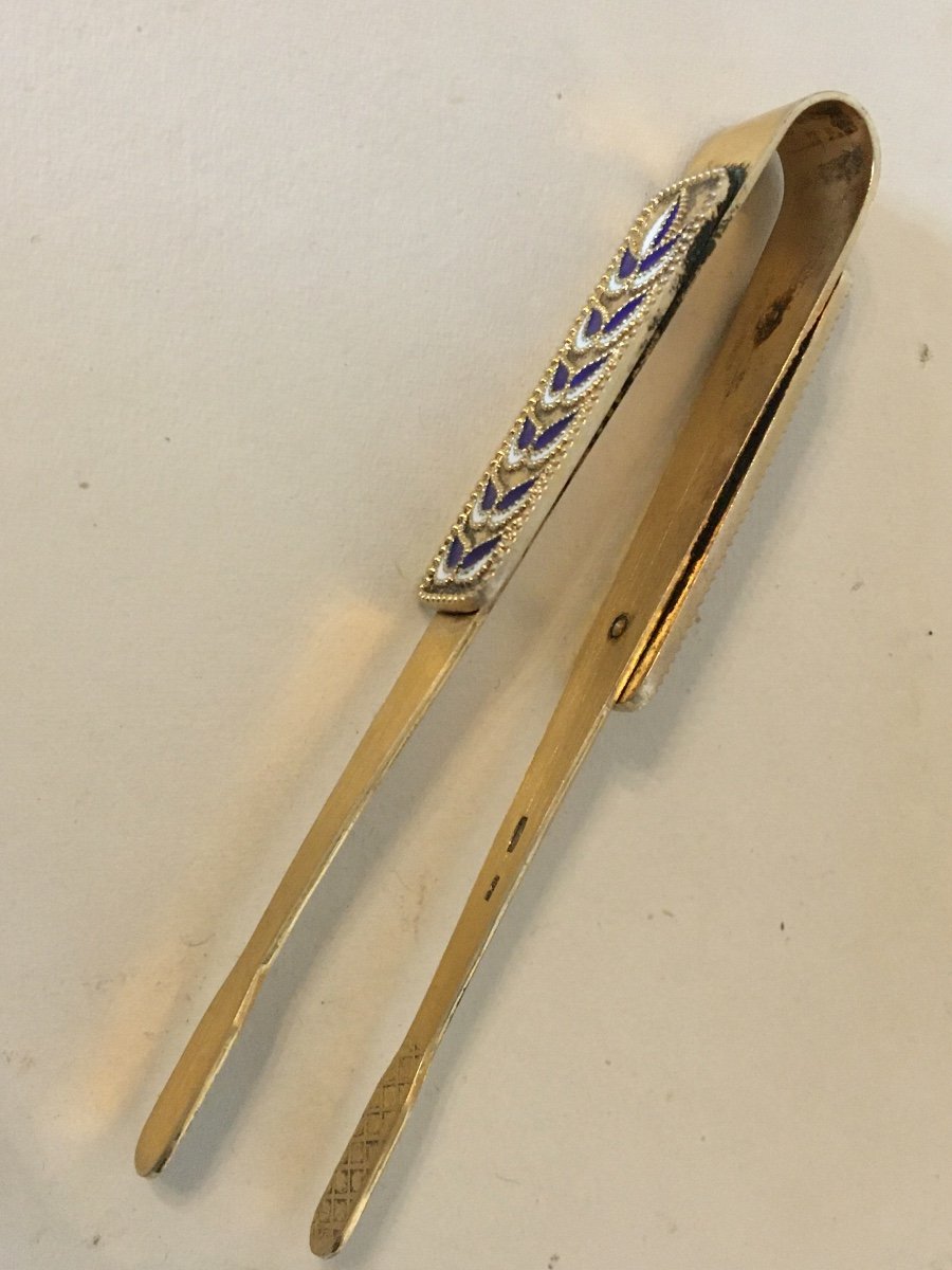 Small Sugar Tongs In Gilded  Silver  And Enamel, Russian Work-photo-2